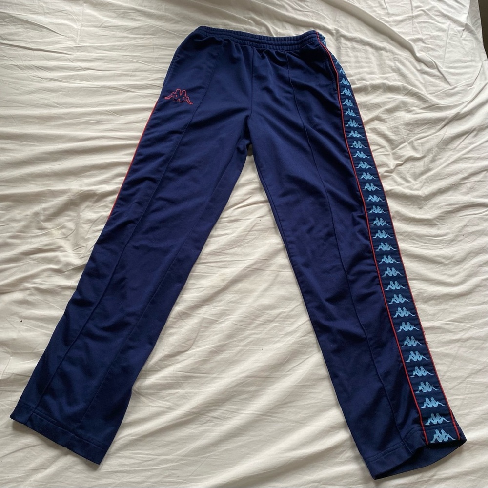 Kappa Men's Navy Blue Track Pants with Logo Tape